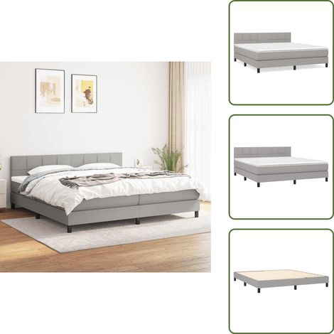 Sommier à lattes de lit avec matelas Gris clair 160x200cm Tissu - Lit Double - Lit Tapissier - Literie - Matelas À Ressorts Ensachés - Tête De Lit Ajustable (1/5)