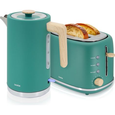 Briebe SKT1167GRE Nordic Ensemble Grille Pain 2 Fentes Larges, Bouilloire Électrique 1,7L sans BPA 2200W Vert