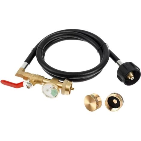 Adaptateur De Recharge Pour Bouteille De Gaz Propane, Raccord Pour Bouteille De Gaz Avec Jauge Luminescente, Connecteur En Laiton Avec Tuyau Pour Réservoir De Grill Camping BBQ Et VR (1/4)