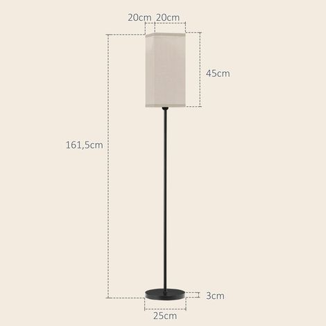 Lampadaire sur pied salon lampe salon sur pied avec abat-jour beige effet lin interrupteur à pied Ø 25 x 161,5 cm noir (1/5)
