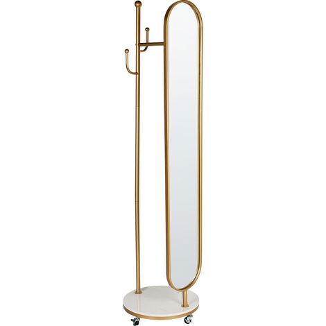 Perchero de interior soporte para abrigos con espejo mármol metal dorado Lorena
