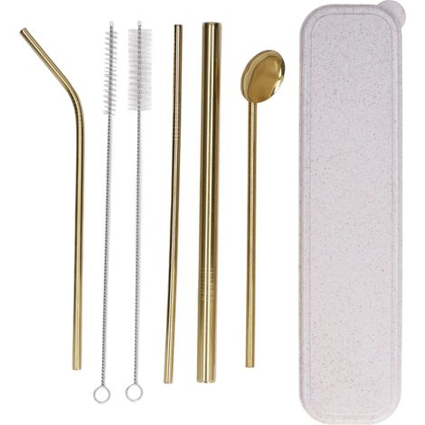 Paille En Acier Inoxydable 304 Avec Cuillère Et Brosse De Nettoyage Pour Cocktail Et Boisson Froide Lot De 1 (1/5)