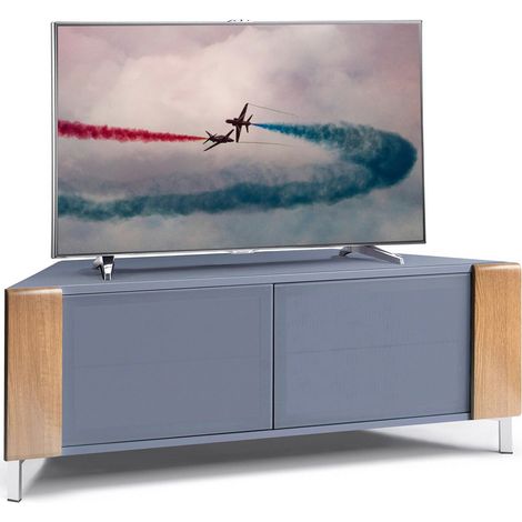 MDA Designs CORVUS Corner-Friendly Grey BeamThru Glass Doors with Oak Profiles Contemporary Cabinet for Flat Screen TVs up to 50" (1/5)