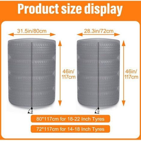 Housses Pneus Auto, Etanche à l'eau Saisonnier Housse Stockage pneus, Revêtement Argenté 210D Oxford, 72 x 117cm avec 4 Tapis de F