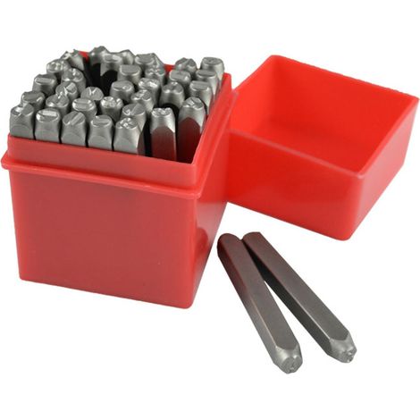 set di 36 monete, punzoni per lettere e numeri da 5 mm