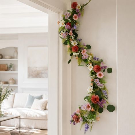 155cm Artificial Pink Meadow Flower Garland (1/3)
