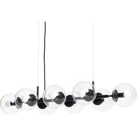 Suspension métal et verre Wassily 8 spots noir – Abat-jours sphériques en verre transparent – Câble réglable en hauteur – Ampoules E14 non incluses