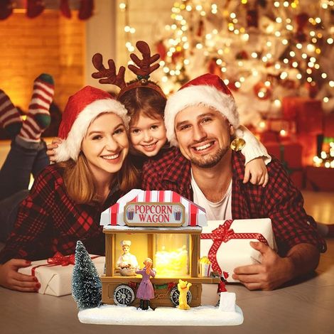 Maisons de village de Noël illuminées par LED, petite maison, wagon-restaurant lumineux, paysage enneigé, ornement en résine, décorations de Noël, cadeaux (1/5)