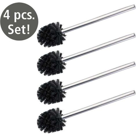 Lot de 4 Brosses WC de rechange , brosse WC noire avec manche en acier inox, format économique, Plastique - acier inox, 8x35cm, brillant - noir (1/4)