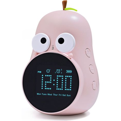 Réveil Enfant Forme Poire - Fonction Snooze - Rechargeable Triple Alarme - Réveil Numérique Premium pour Chambre d'Enfant