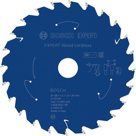 BOSCH Kreissägeblatt Expert Wood Außen-Ø 136 mm Zähnezahl 24 WZBohrung 20 mm Schnittbreite 1,5 mm HM (1/2)