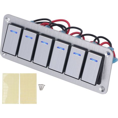 6-fach Wippschalterpanel, KIMISS 5-polige Autoschalter 12V-24V Blaues LED-Schalterpanel (Metall, PC).