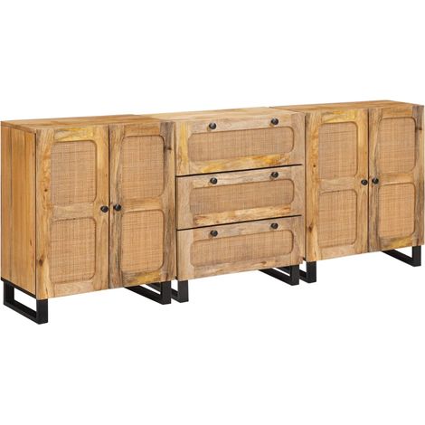 Sideboard 3 pcs Braun 180 x 33 x 75 cm Massivholz Mango vidaXL
