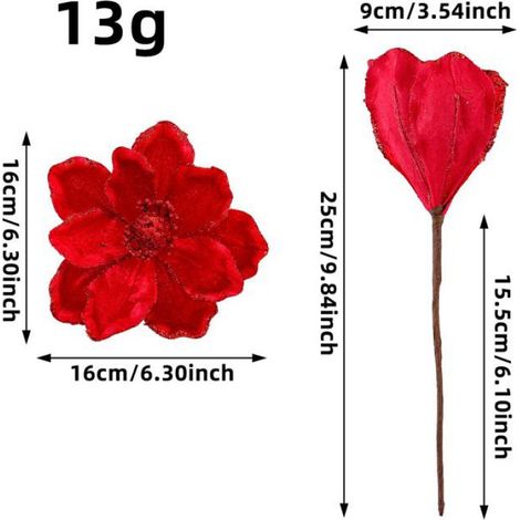 Fleur De Magnolia - Artificielle En Velours À Paillettes - Pour Décoration De Sapin De Noël Mariage Nouvel An - Lot De 2 (1/5)