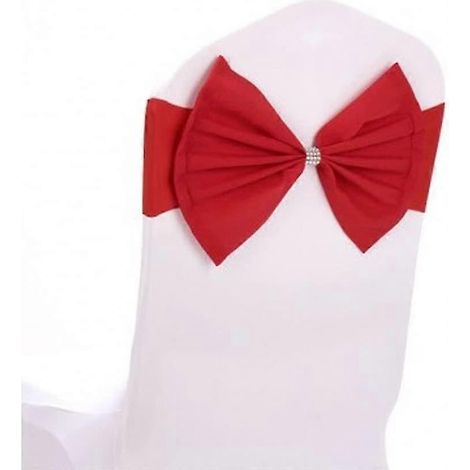 Lot de 10 nœuds de chaise rouges élastiques en spandex, pour décoration de chaises de mariage ou de fête. (1/5)