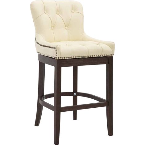 Tabouret de bar x1 assise en cuir véritable crème piètement en bois (H 109 cm) 100005056 (1/4)