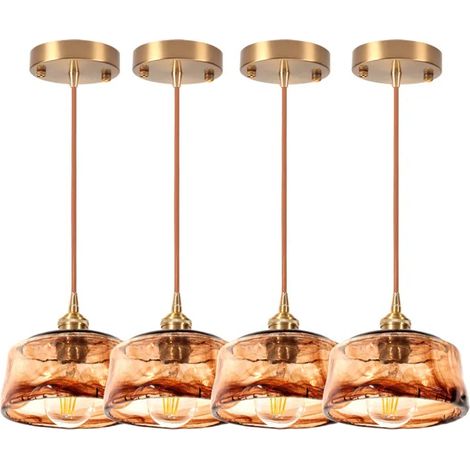 4pcs Lustre Vintage,18cm Lampe Suspension Industriel Abat-jour en Verre Ambre E27 Luminaire Plafonnier Style Edison pour (1/5)