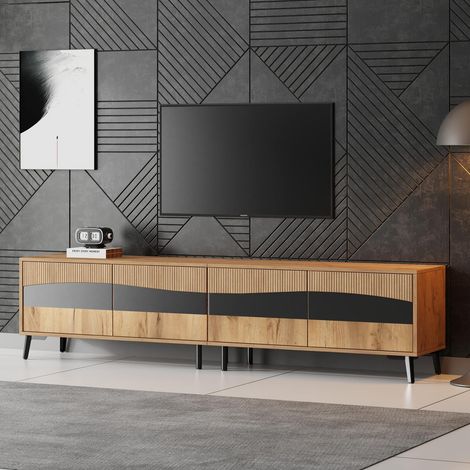 Meuble tv 180x40x50 cm bois avec pieds noirs, 4 caissons, structure stable, meuble bas design moderne salon (1/5)