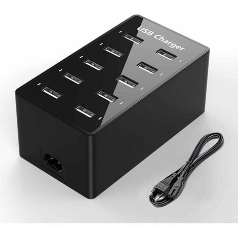 Station de charge USB, concentrateur de charge USB 50 W à 10 ports, chargeur USB multi-ports avec détection intelligente, compatible avec iPhone, Galaxy, tablette iPad et autres appareils de charge US