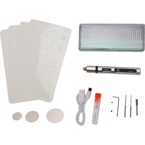 Stylo de Gravure sans Fil, Outil électrique, Outil, Graveur Portable, Lumière LED Rechargeable à 3 Vitesses, Kit Poignée en Aluminium avec Embouts - (1/5)