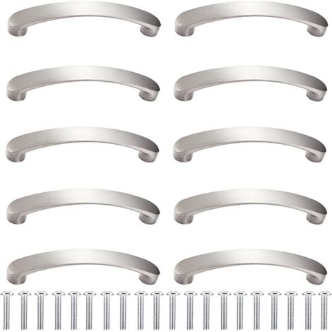 KLVGTIFS PU - 10 poignées de meuble argentées avec 20 vis, poignées de tiroir, entraxe de 96 mm, poignées de cuisine modernes en alliage d'aluminium, idéales pour la cuisine et la chambre. (1/4)