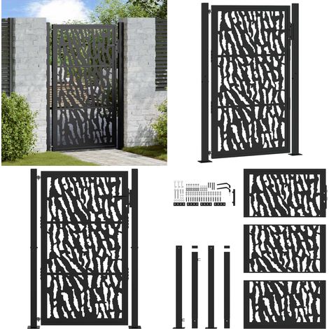 Vidaxl – Portail de jardin noir 105x155 cm en acier galvanisé – Design découpé au laser – Système verrouillable avec 3 clés – Facile à assembler (1/5)