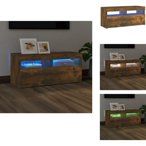 Meuble TV avec lumières LED Chêne fumé 90x35x40 cm - Meuble Tv - Meuble Téléviseur - Meuble Led - Luminaire Led - Décoration Intérieure (1/5)