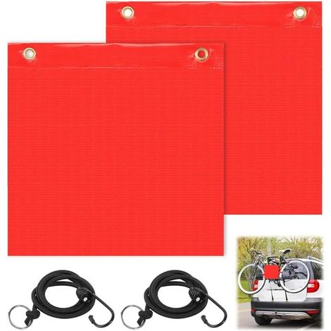 Drapeaux D'Avertissement Rouges 30 X 30cm, 2 Pièces Drapeaux De Signalisation Rouges Avec Corde Élastique Boucles en Cuivre, Drapeau D'Avertissement pour Voiture Caravane Remorque Porte-Vélos (1/5)