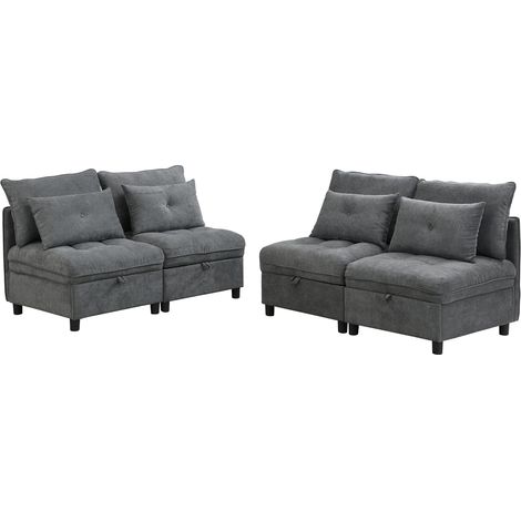 Sofá modular de 4 plazas de chenilla gris antiguo con arcón y función cama (1/5)