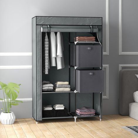 Armario de tela 102x42.5x162.5 cm gris oscuro acero con cremallera, barra y 6 estantes (1/5)
