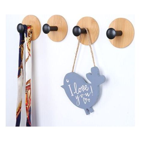 4er-Pack selbstklebende Haken (schwarz), wiederverwendbare nahtlose Bambushaken, strapazierfähige Klebehaken, Haken für Schlafzimmer, Küche, Badezimmer. FLITI