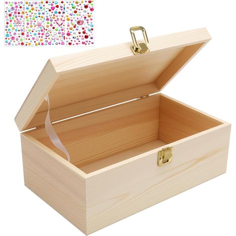 BoîTe en Bois Avec Couvercle et Un Ensemble D'Autocollants en Pierres PréCieuses, Petite BoîTe en Bois, Boite Rangement, 20 X 15 X 10 Cm, Boite Decorative, Couleur Naturelle (1/5)