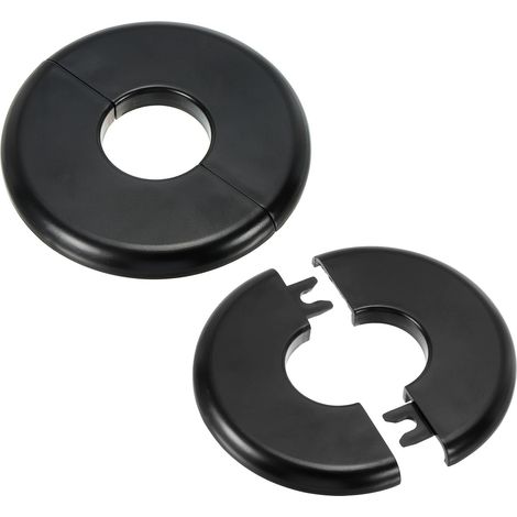 Plaque d'Écussons Auto-Adhésive Ronde en ABS 1.1"/28mm, 2pcs Couverture Murale pour Tuyau d'Eau, Cache Mitigeur Douche Boucles Rosace Robinet Chauffage Plomberie Mural, Noir (1/5)