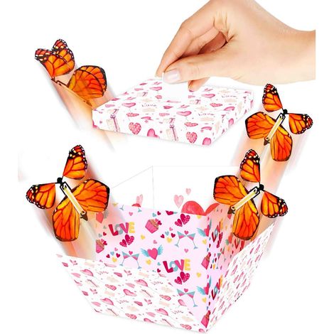 Boîte Cadeau Polygonale - Design Explosion Papillons Volants - Emballage Festif Réutilisable - Pour Fêtes Anniversaires Occasions Spéciales - 1 Pièce (1/2)