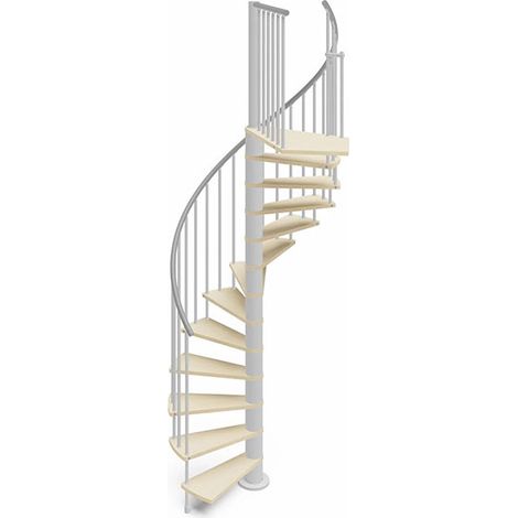 Spindeltreppe mit 16 stufenanzahl - Zu erreichend Höhe 3.28 à 3.84m - Durchmesser 138cm - Holz und weiß - Sens horaire - HOOP138/BB-H-16