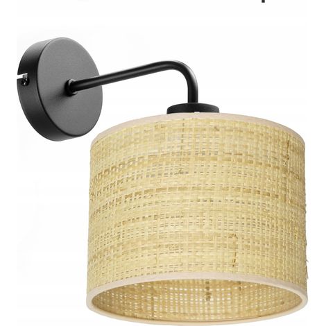 Metallene LED-Wandleuchte mit Rattanschirm, E27-Fassung, polnische Boho-Lampe (1/5)