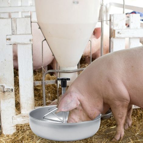 Ferkelnapf aus Edelstahl, Futterbehälter mit geriffeltem Kunststoffstiel (1/5)