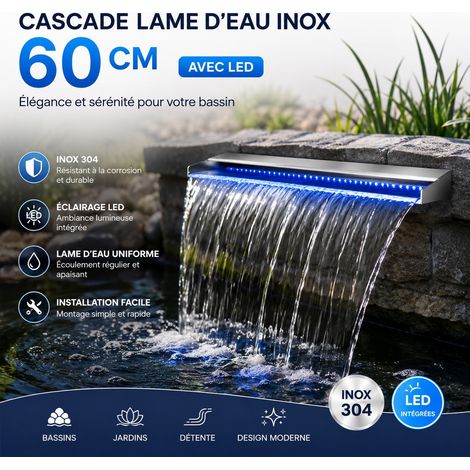 Le Poisson Qui Jardine – Lame d'eau inox 60 cm avec éclairage LED multicolor – Pour bassin de jardin – Effet visuel élégant et apaisant (1/5)