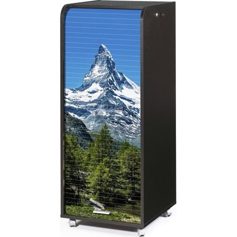 Grand caisson à rideau sur roulettes 3 tiroirs noir imprimé Mont Cervin Orga 108cm (1/4)