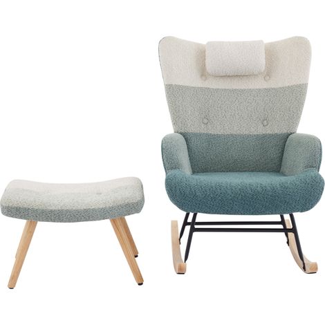 Fauteuil à bascule patchwork en tissu bouclé multicolore avec pieds en caoutchouc et structure en métal (1/5)