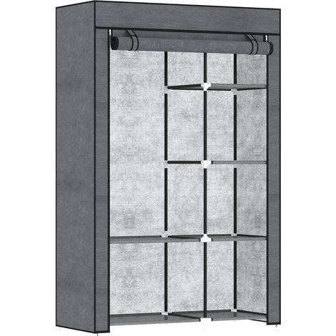 Rail and Six Shelf Fabric Wardrobe - Dark Grey (1/5)