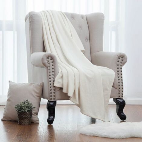 Plaid Polaire Couverture Flanelle 150x200 cm, Couverture lit 2 Personnes 200x150 cm, Plaid Grande Taille Jeté de Canapé, Couverture Chaude et Douce en Peluche 150x200cm, Crème