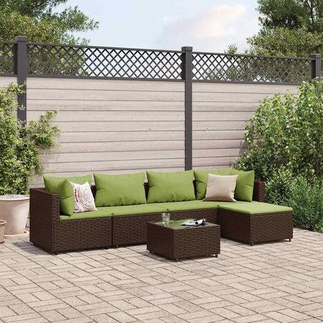 6-tlg. Garten-Lounge-Set mit Kissen Braun Poly Rattan (1/5)