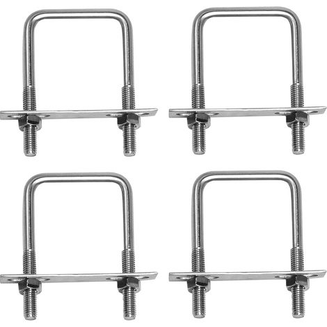 Lot de 4 vis à étrier en U M8 - 60 x 100 mm - En acier inoxydable - Avec écrous, plaque de cadre et rondelles - Pour remorquage de voitures, navires, réparation de tube (1/5)