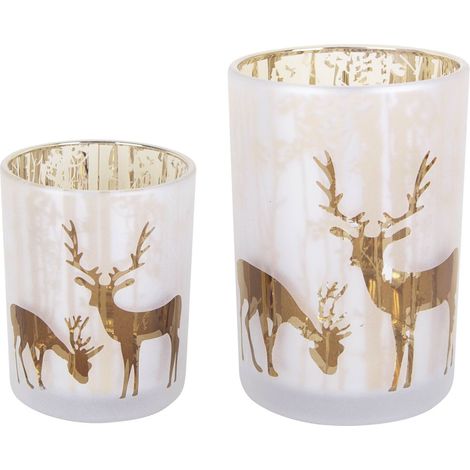 TrendLine Windlicht Glas Rentier Ø 10 cm weiß-gold