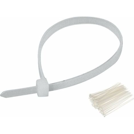 100x collier de serrage plastique 2,5x200mm blanc cranté pour diamètre 53mm résistant à l'huile et à l'essence lien serre attache câble fixation tube tuyau nylon universel