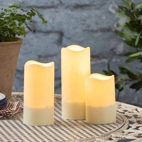 Lights4fun Lot de 3 bougies solaires avec flamme LED blanc chaud vacillante, étanches, pour décoration (1/5)