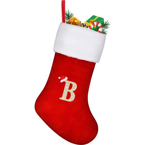 Grande calza di Natale da 45 cm, rossa, con la lettera "B" (1/5)