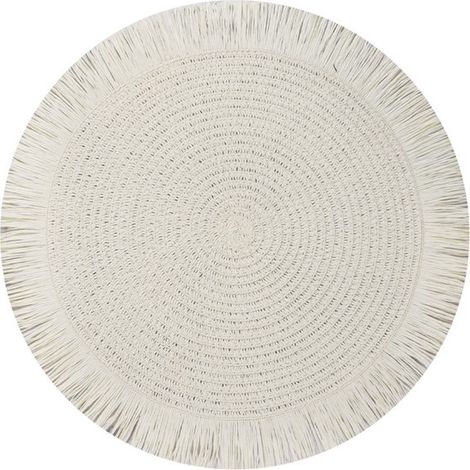 Juego 4 manteles individuales redondos estilo bohemio bonitas borlas, duraderos, resistentes calor antideslizantes 38 cm, color blanco roto (1/5)