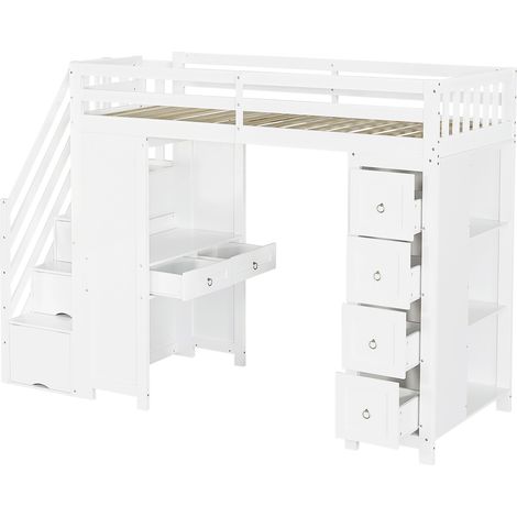 GagaLit mezzanine enfant 90x200 cm avec bureau et rangement, blanc (1/5)
